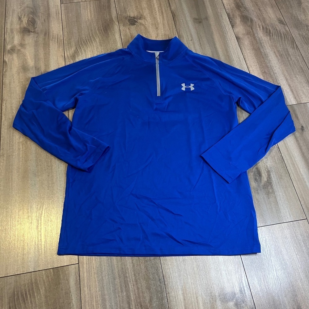 Under Armour Mens Small Blue HeatGear Long Sleeve 1/4 Zip Pullover Bin A-28‎